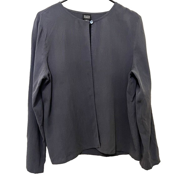 Vintage EILEEN FISHER Dark Blue 100% Silk Open Front Button Cardigan Casual MED - Picture 1 of 7